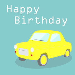 happy birthday card , cute yellow car vector