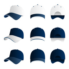 Blue with white baseball cap vector set