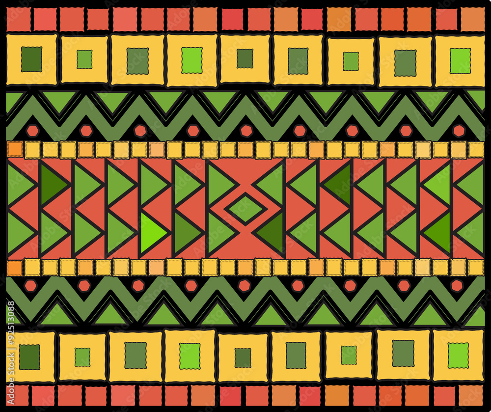Poster abstract ethnic pattern of squares and triangles.vector
