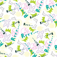 Cheerful children's pattern with the image of dinosaurs /Cheerful children's pattern with the image of dinosaurs on a white background