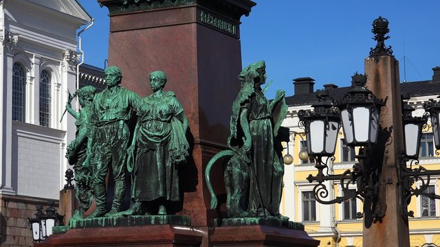 Detail of the monument to Alexander II in Helsinki. 4K.