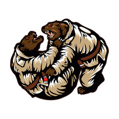 Two bears fighting. Karate Bear