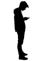 Fototapeta na wymiar Young man with a phone on a white background