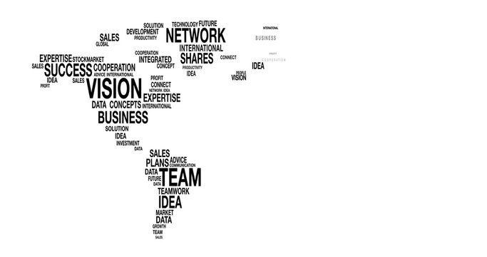 Word cloud of business world map in 4k resolution 