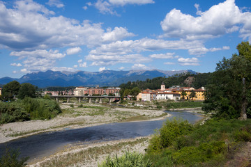 Fototapeta na wymiar Aulla town, Lunigiana, Italy. General view with river and mounta