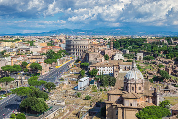 Fototapeta na wymiar Rome city skyline and Colosseum - Rome - Italy