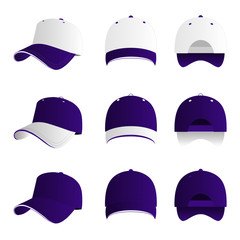 Violet and white baseball cap vector set