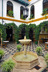 Fototapeta na wymiar Fuente en el patio de una casa andaluza, Cabra, provincia de Córdoba, España