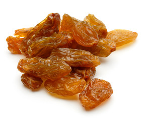 Yellow sultanas raisins isolated on white background cutout
