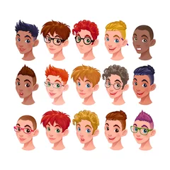 Fotobehang Set of boys with different hairstyles and accessories © ddraw