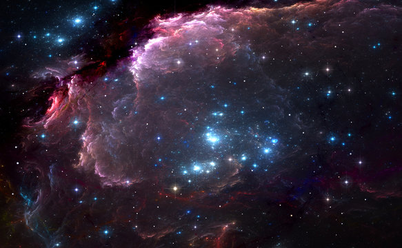 Group of bright blue massive stars in the nebula