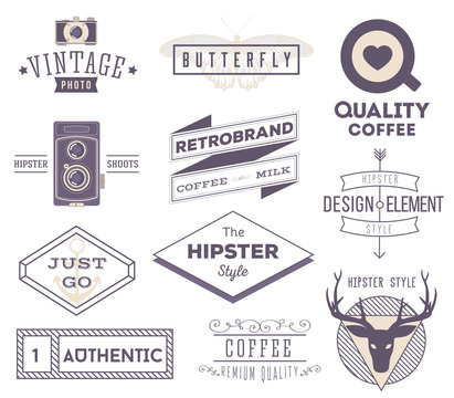 set of vector hipster modern labels, icons, logos isolated on wh