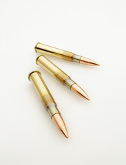 Large Caliber Bullets Catridges Isolated on White Wide Angle