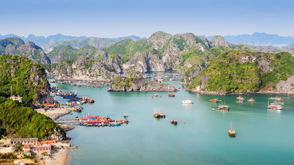 Fototapeta na wymiar View of Halong Bay from Cat Ba Island, North Vietnam.