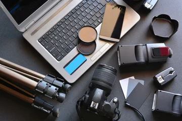 Foto op Plexiglas desktop with photography equipment © expressiovisual