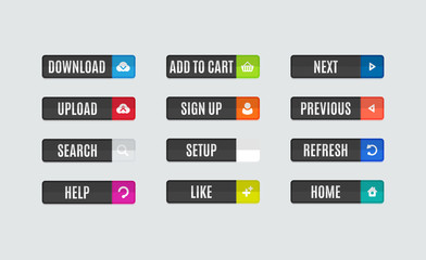Modern flat design website navigation buttons. Rectangle shape
