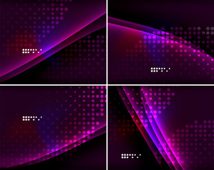 Set of abstract backgrounds with copyspace. Glowing color neon