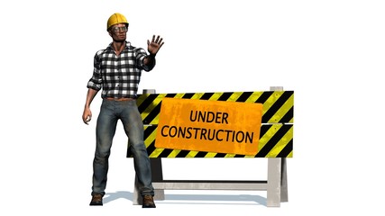 Under Construction - Barrier and construction worker with yellow helmet 