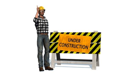 Under Construction - Barrier and construction worker with yellow helmet 