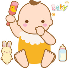 赤ちゃんガラガラで遊ぶ 