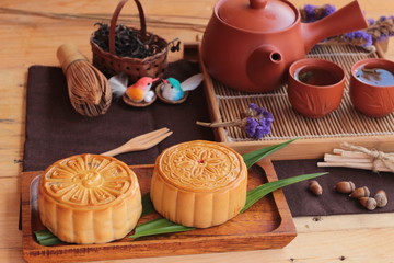 Festival moon cake and tea  - china dessert delicious.