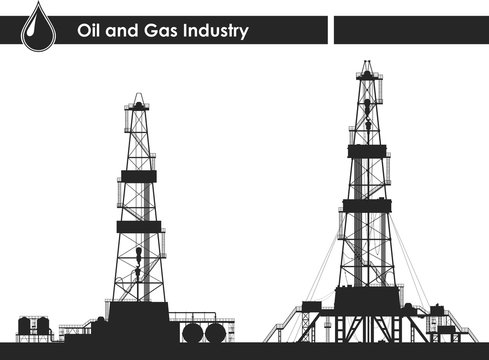 Set of oil rigs silhouettes