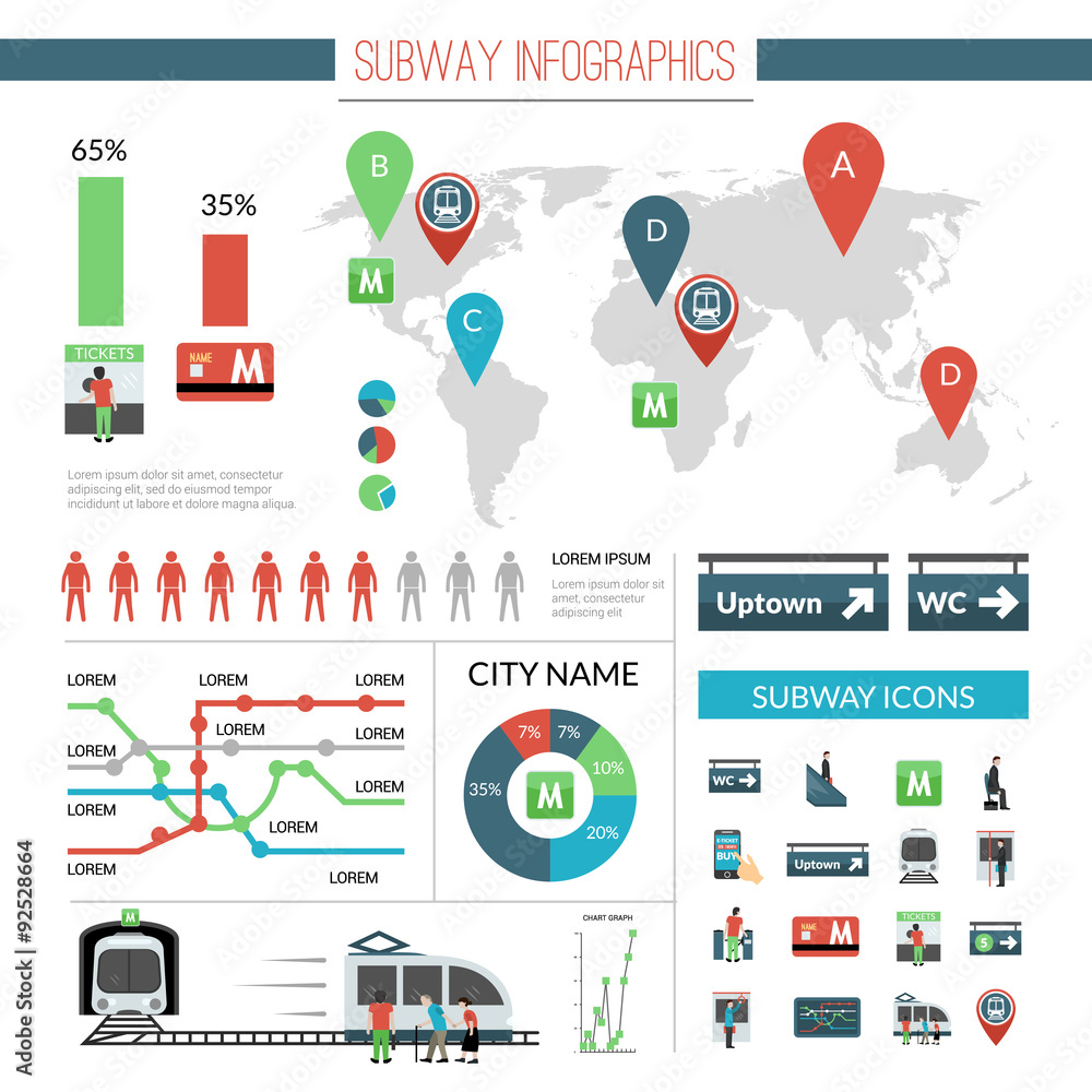 Sticker Subway Infographics Set