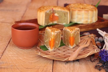 Festival moon cake and tea  - china dessert delicious.
