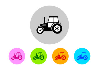 Colorful tractor icons on white background