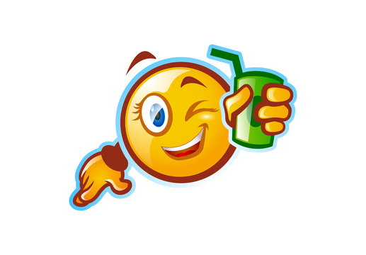 Funny emoticon holding a soda