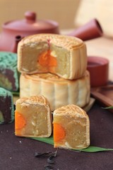 Festival moon cake and tea  - china dessert delicious.