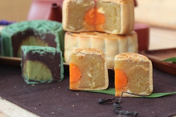 Festival moon cake and tea  - china dessert delicious.