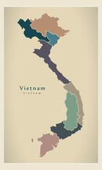 Modern Map - Vietnam with regions colored VN
