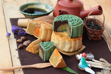 Festival moon cake and tea  - china dessert delicious.
