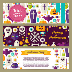 Trick or Treat Halloween Vector Flat Template Banners Set 