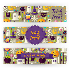 Halloween Holiday Vector Template Banners Set in Modern Flat Sty