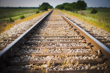 Railway, Railroad, Train Tracks, Green Pasture, Selective Focus