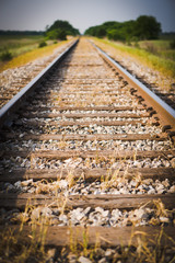 Railway, Railroad, Train Tracks, Green Pasture, Selective Focus