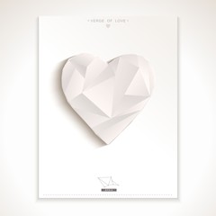 Geometric 3D sculpture white heart, symbol of love. Vector eps10