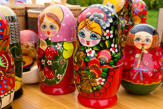 Bright Russian Matrushka puzzle Dolls