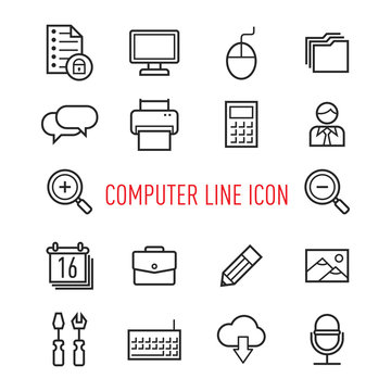 set of computer line icon isolated on white background