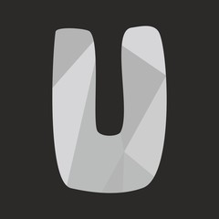 U low poly hand drawn wrapping surface alphabet letter isolated on black background vector illustration