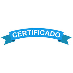 Icono plano cinta texto CERTIFICADO color azul