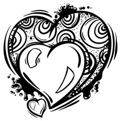 Template with Valentine hearts in line art style