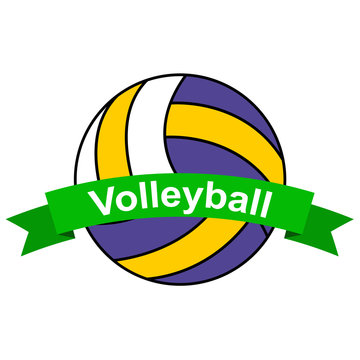 Icono plano cinta texto Volleyball con balon color verde