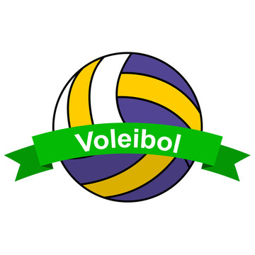 Icono plano cinta texto Voleibol con balon color verde