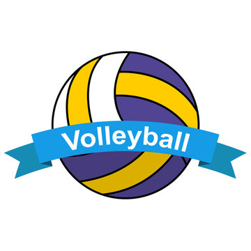 Icono plano cinta texto Volleyball con balon color azul