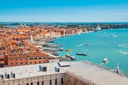 Panoramic aerial cityscape of Venice, Veneto, Italy