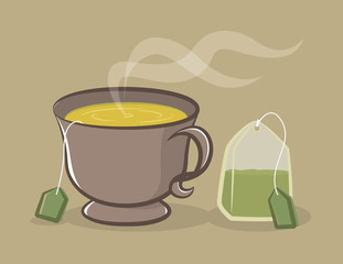 a cup of green tea and tea bag