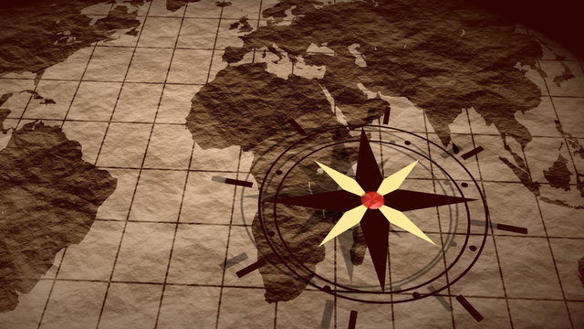 compass above grunge world map
